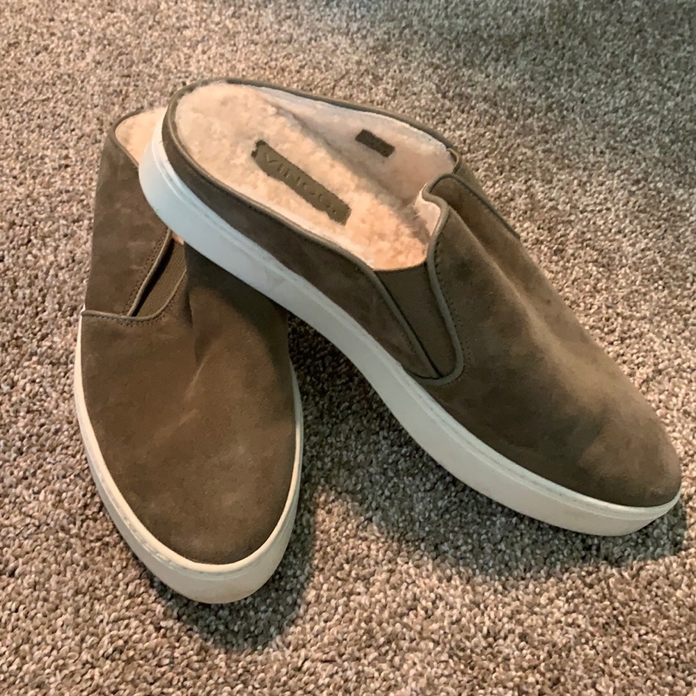 Vince Suede Casual Slip On Sneakers, dyed lamb fur inside, size 7.5